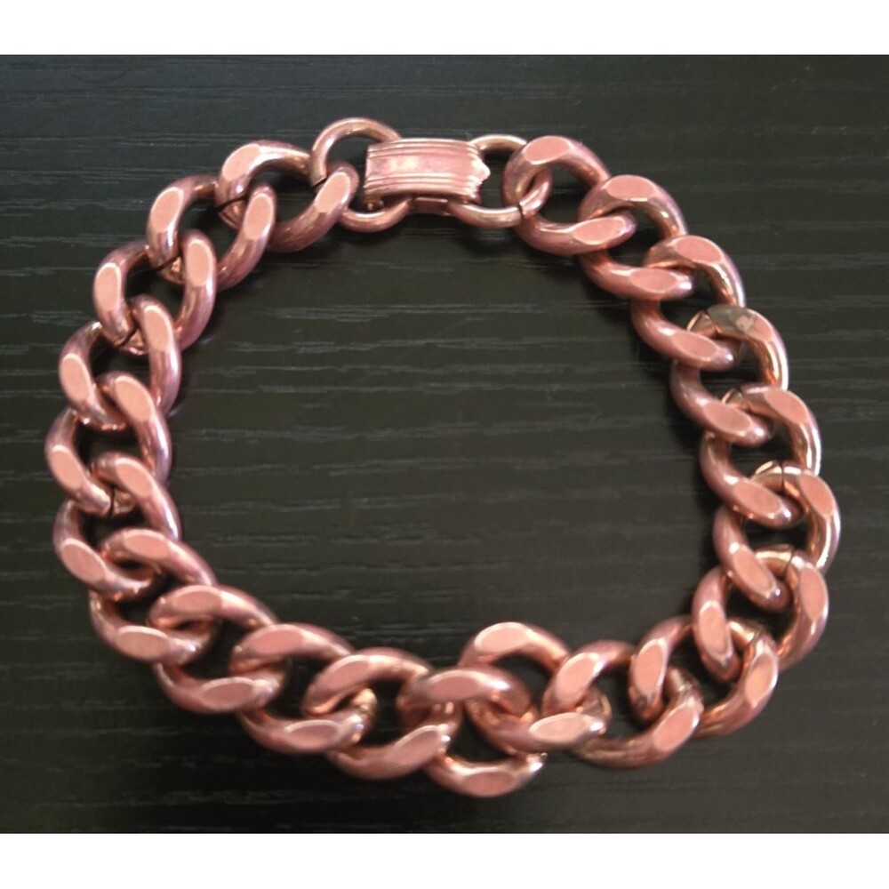 Solid Copper Cuban Chain Curb Link Rider Bracelet 7.25" Heavy Men Women Jewelry